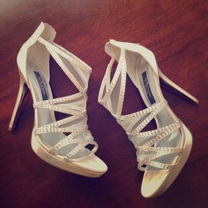 Nina New York Satin Rhinestone and Zipper Heels